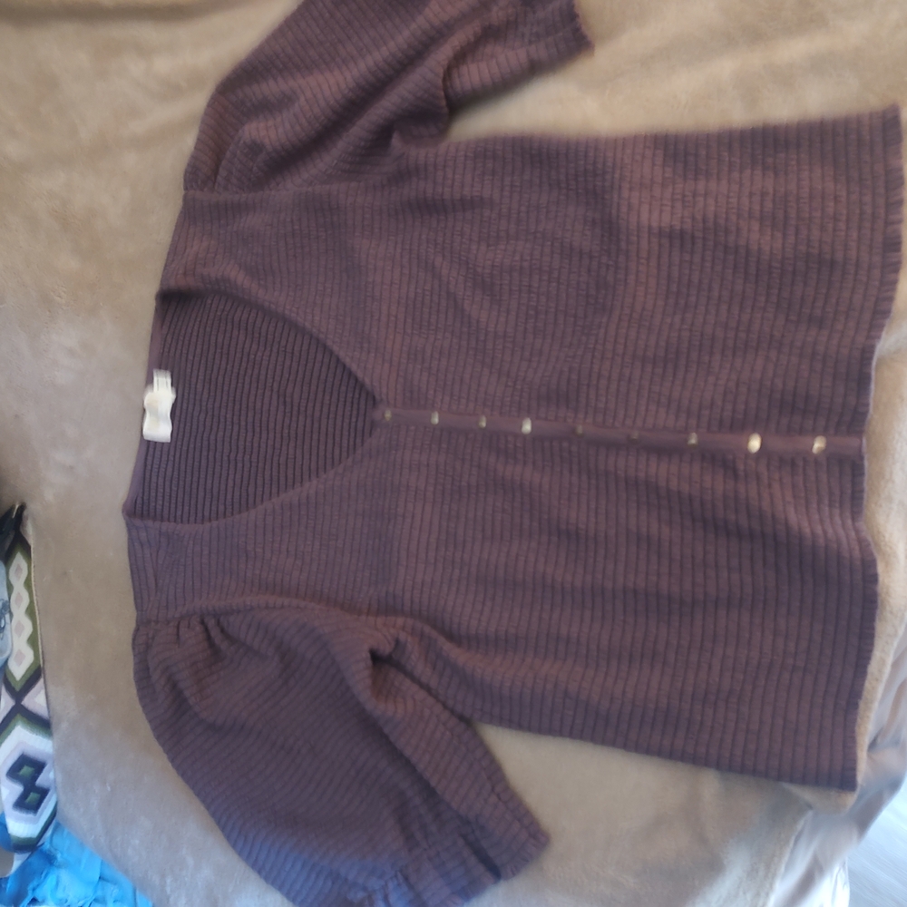 Nation LTD Purple Ribbed 3/4 Sleeve Blouse